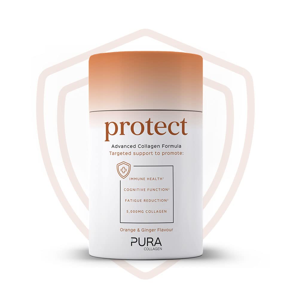 Pura Collagen Powdered Supplement (Protect) 5,000mg Bioactive Collagen PeptidesĀ® with Added Vitamin B12, Vitamin D3 and Natural Ginger Root Extract