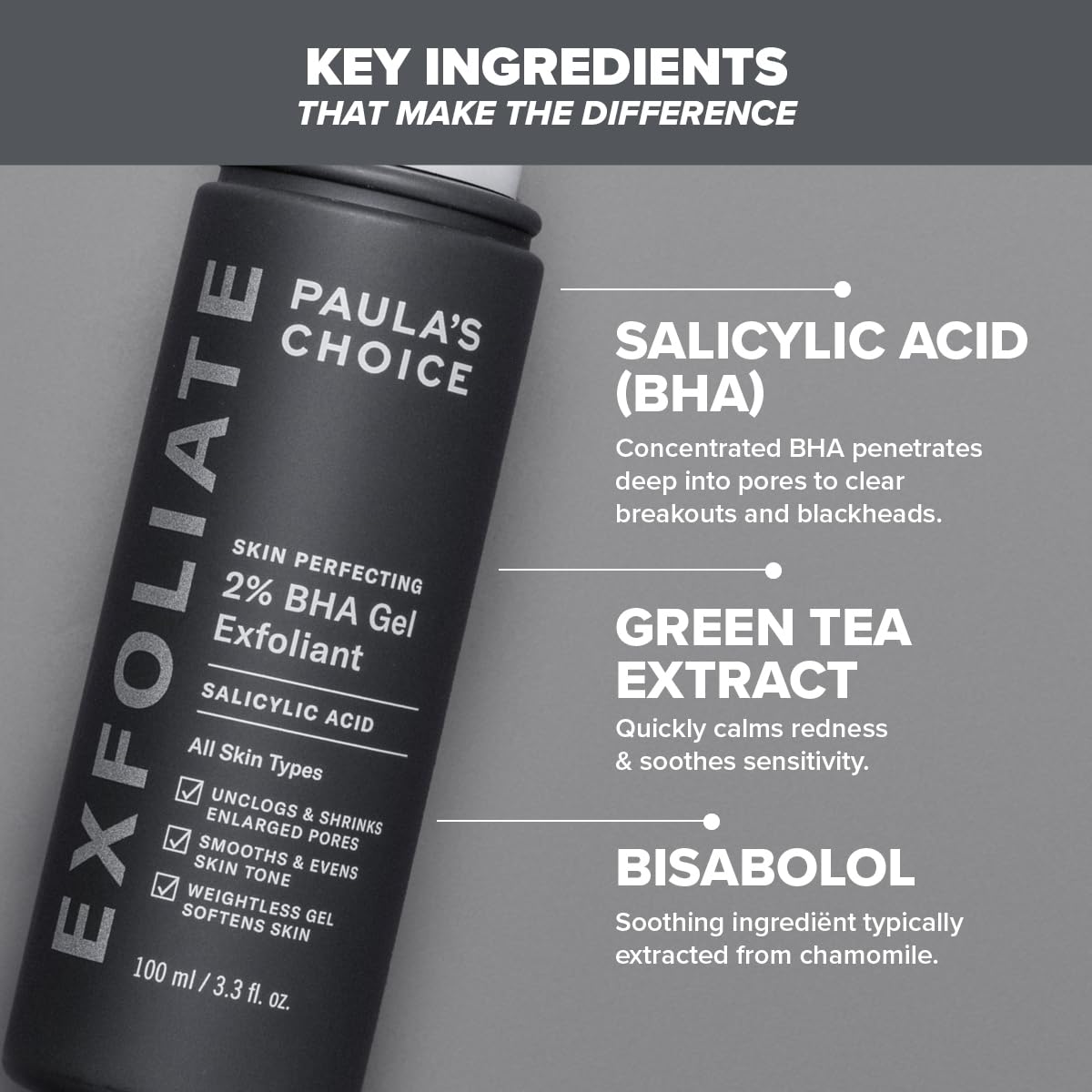 Paula's Choice SKIN PERFECTING 2% BHA Gel Exfoliant - Face Exfoliator Targets Blackheads & Enlarged Pores - Exfoliating Peel with Salicylic Acid - All Skin Types - 100 ml
