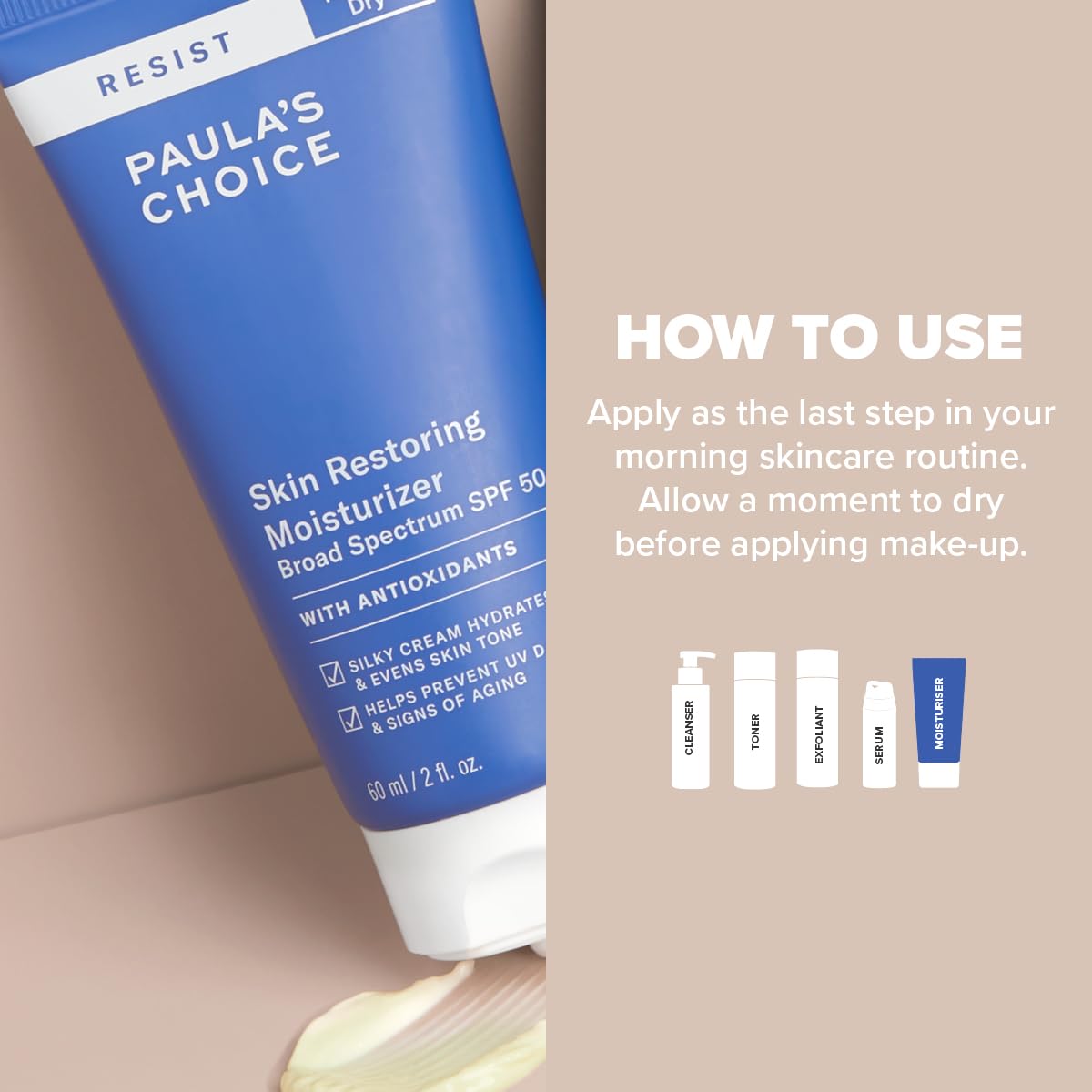 Paula's Choice RESIST Anti Aging Skin Restoring Moisturiser SPF 50 - Hydrates Dry Skin - Protects from Sun Damage - Reduces Brown Spots - with Shea Butter & Niacinamide - Normal to Dry Skin - 60 ml
