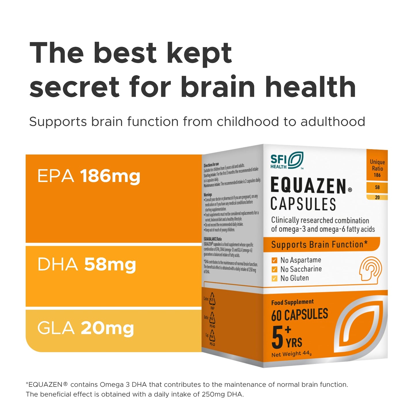 EQUAZEN Capsules | Omega 3 & 6 Fish Oil Supplement | Supports Brain Function | Blend of DHA, EPA & GLA | Suitable for Children 5+ to Adults