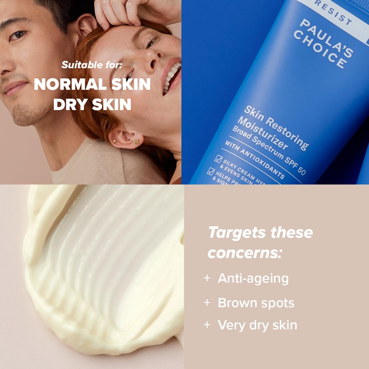 Paula's Choice RESIST Anti Aging Skin Restoring Moisturiser SPF 50 - Hydrates Dry Skin - Protects from Sun Damage - Reduces Brown Spots - with Shea Butter & Niacinamide - Normal to Dry Skin - 60 ml