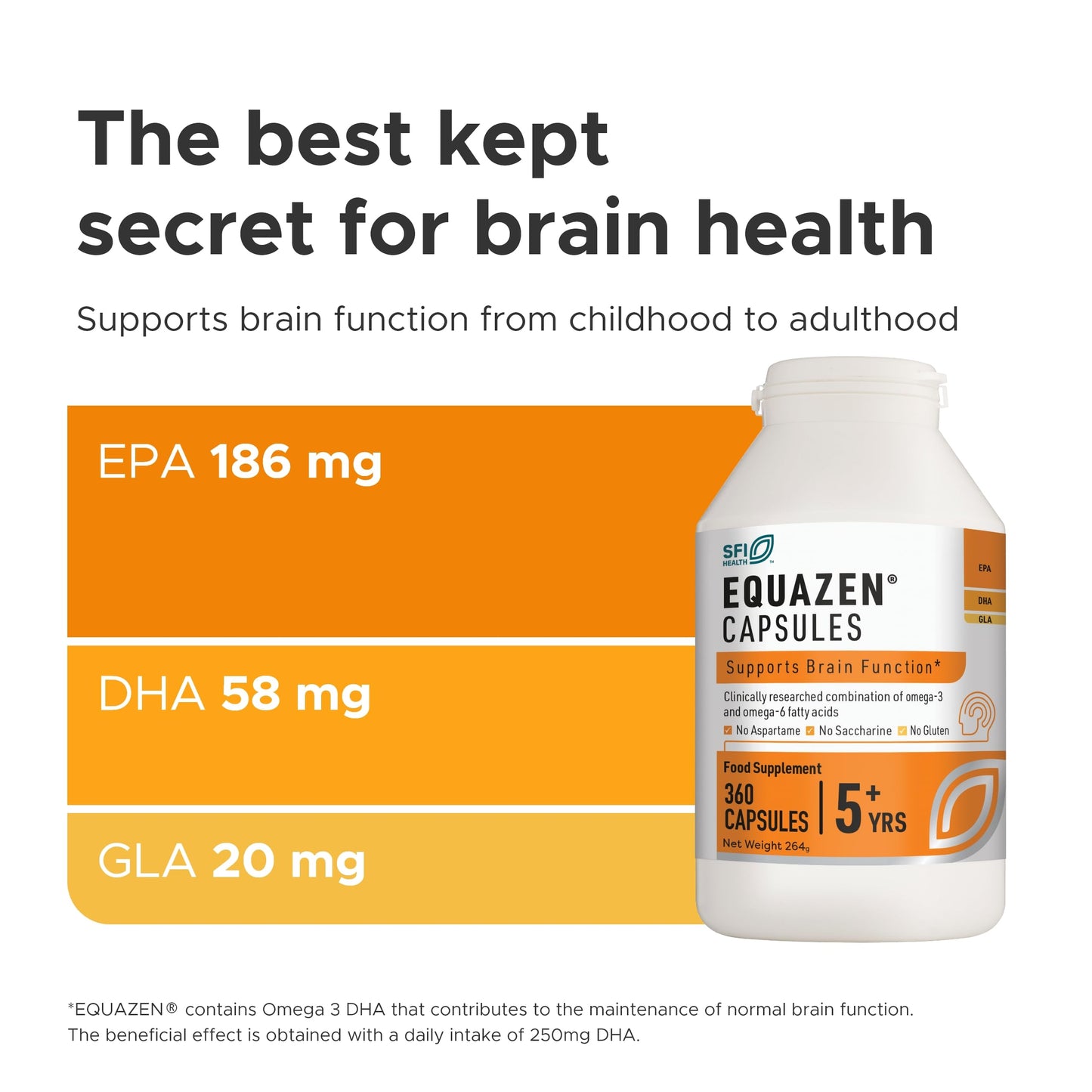 EQUAZEN Capsules | Omega 3 & 6 Fish Oil Supplement | Supports Brain Function | Blend of DHA, EPA & GLA | Suitable for Children 5+ to Adults