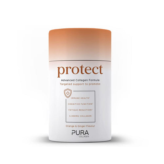 Pura Collagen Powdered Supplement (Protect) 5,000mg Bioactive Collagen Peptides® with Added Vitamin B12, Vitamin D3 and Natural Ginger Root Extract