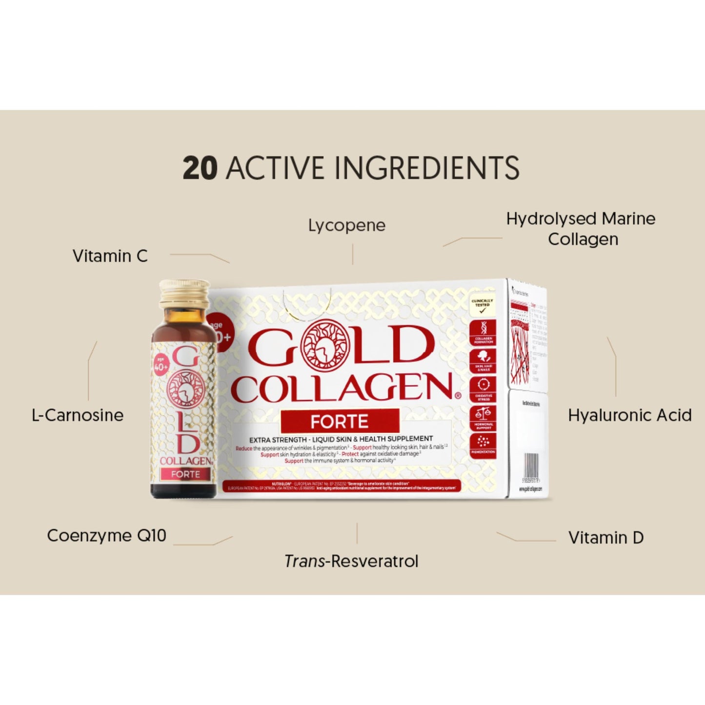 GOLD COLLAGEN Forte - Anti Wrinkle Collagen Supplements for Women & Men with Biotin, Vitamin C, Hyaluronic Acid, Marine Collagen for Hair Skin Nail - Antioxidant, Immune System Booster 1 Pack 10x50 ml